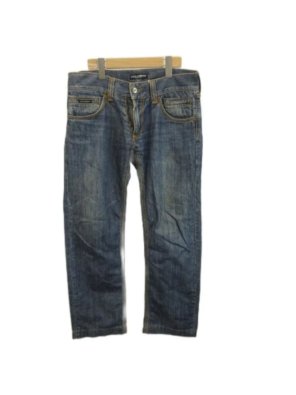 Dolce & Gabbana Denim Pants Jeans Straight Logo Patch 46 M Indigoblue